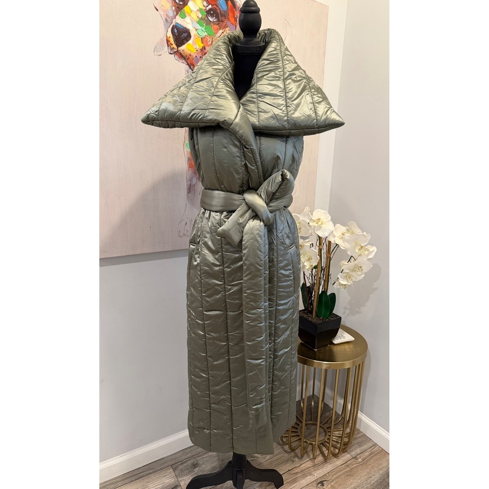 Metamorphoza Handmade Avant-Garde Quilted Maxi Puffer Vest, Belted, Shawl Collar
